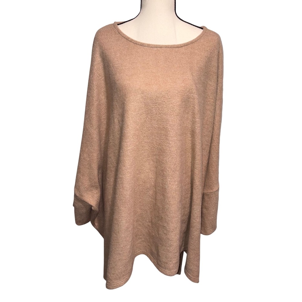 Oversized Dolman Knit Simple Suzanne Betro Tunic Top Womens 2X Tan